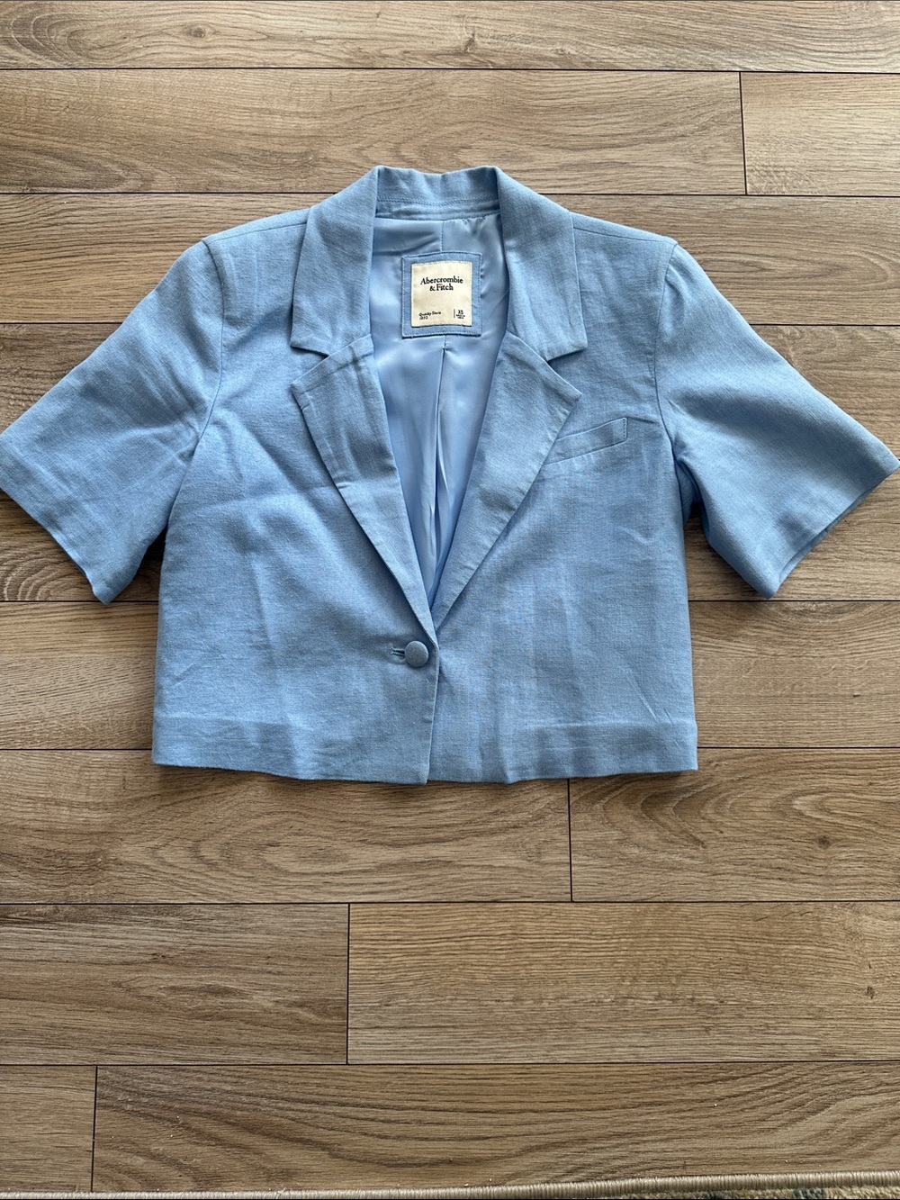 Abercrombie & Fitch Pale Blue Cropped Short-Sleeve Blazer